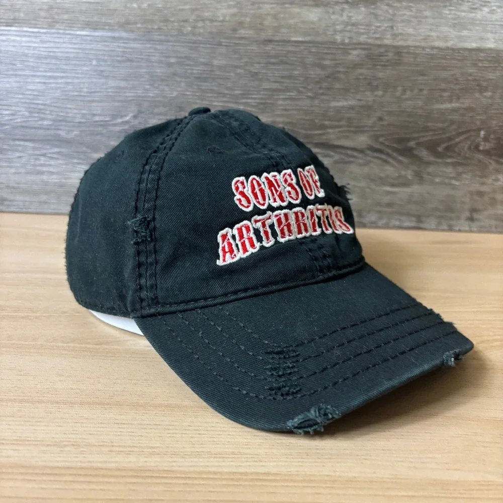Sons Of Arthritis‎ Hat Cap Strap Back Black Red Distressed Adjustable